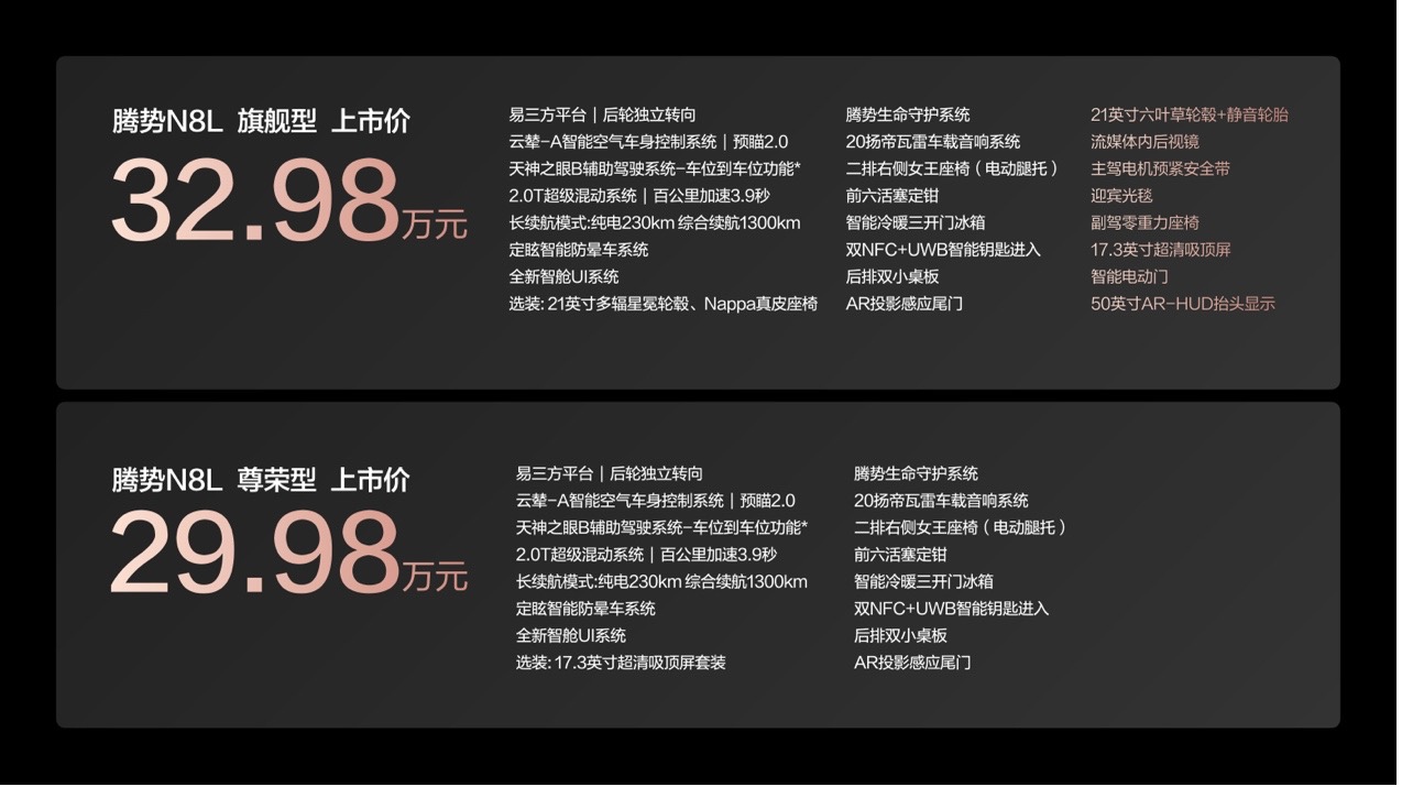29.98万元-32.98万元！大六座安全豪华SUV腾势N8L正式上市